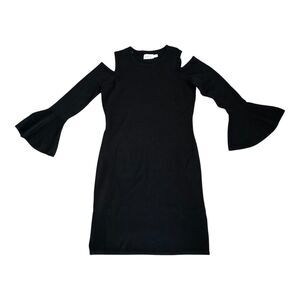 Eliza J Sexy Black Cold Shoulder Flair Sleeve Cocktail Party NWT Sweater Dress M